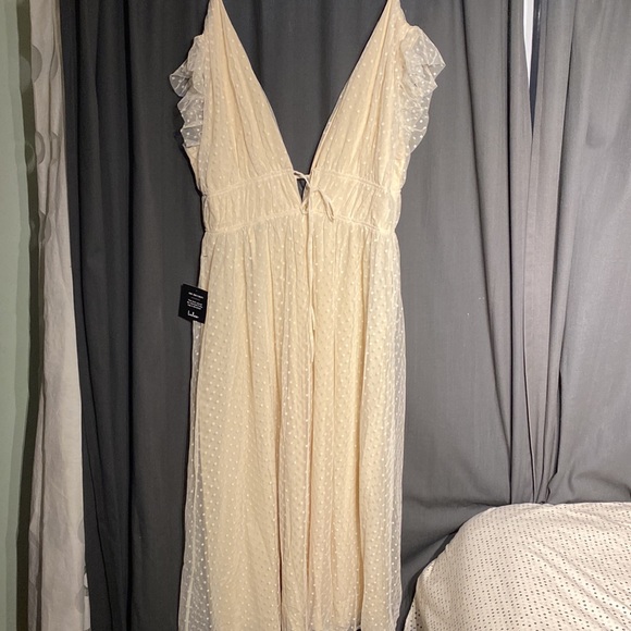 Lulus Yours Evermore Cream Swiss Dot Ruffled Midi Dress Never Worn XL - Picture 5 of 5